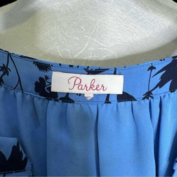 Parker Cambria Floral Silk Mini Dress in Blue Meadow L - Picture 3 of 5
